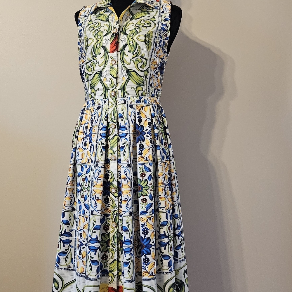 Elegant Style Fasion Women's Dress Xl Vibrant Majolica-inspired Floral Tile Prin
